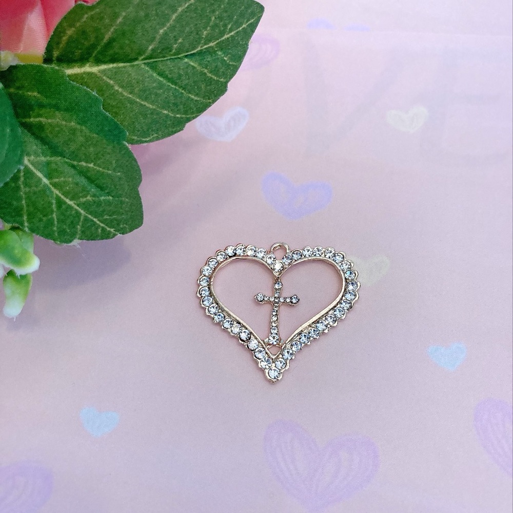 Gold heart with a Cross Charm. DIY jewelry.